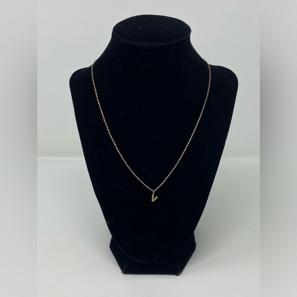 14K Solid Gold V Initial Pendant